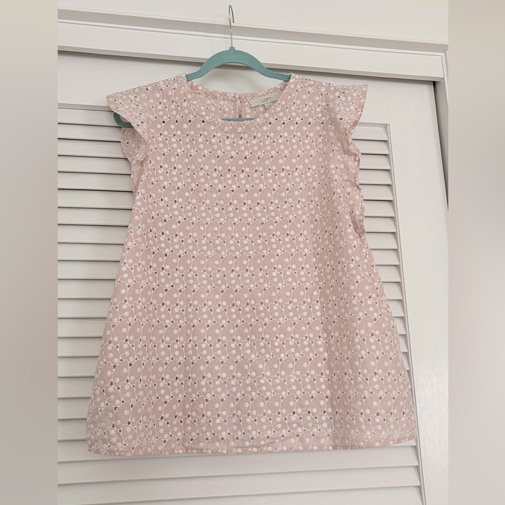 LOFT Light Blush Pink Eyelet Flutter-Sleeve A-Line too